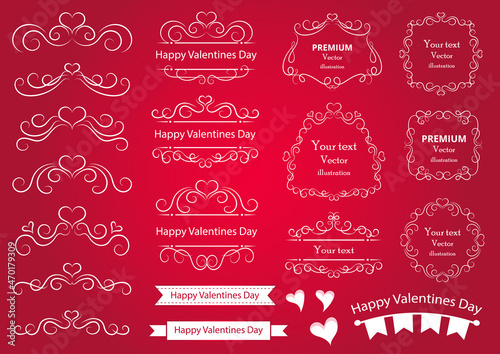 Calligraphic design elements . Decorative swirls and scrolls, vintage frames , flourishes, labels and dividers. Valentine's day special pack design elements. Retro vector illustration