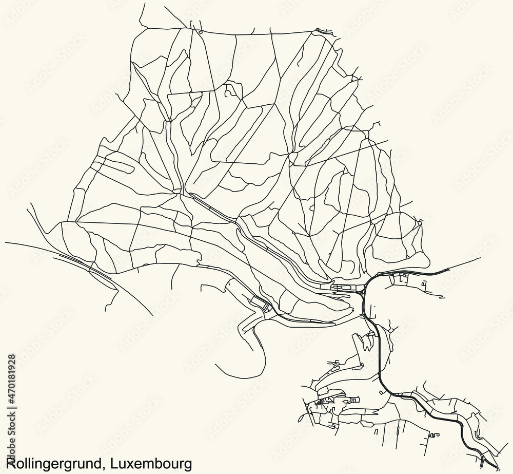 Obraz premium Detailed navigation urban street roads map on vintage beige background of the district Rollingergrund Quarter of the Luxembourgish capital city of Luxembourg City, Luxembourg