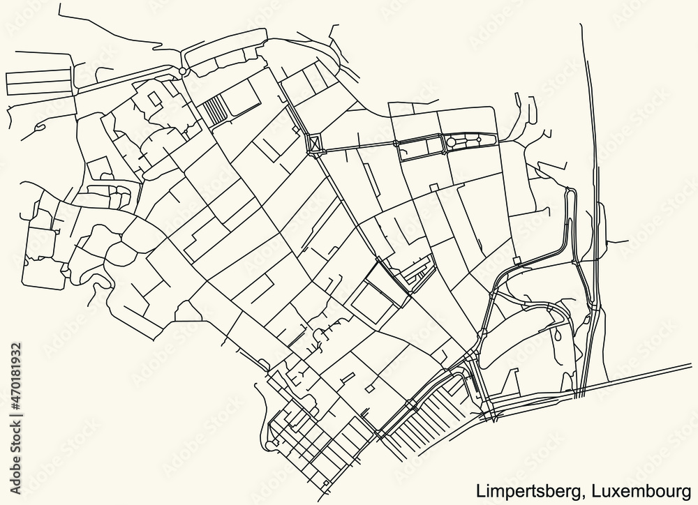 Detailed navigation urban street roads map on vintage beige background of the district Limpertsberg Quarter of the Luxembourgish capital city of Luxembourg City, Luxembourg