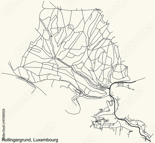 Detailed navigation urban street roads map on vintage beige background of the district Rollingergrund Quarter of the Luxembourgish capital city of Luxembourg City, Luxembourg