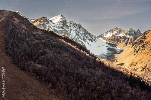 Landscape in the mountains in autumn.  Arkhyz. Karachay-Cherkessia. Russia.