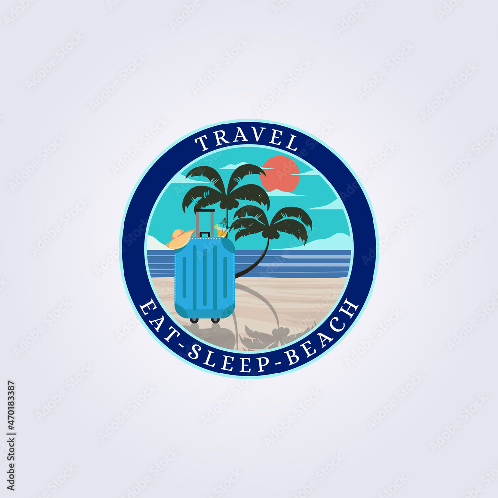 Obraz premium vintage beach travel, hawaii, california, bali, suitcase adventure logo vector illustration poster sticker template background badge emblem design