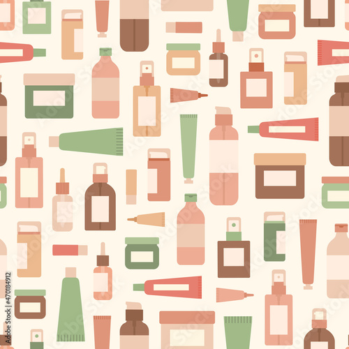 Skincare beauty products vector hand drawn pattern