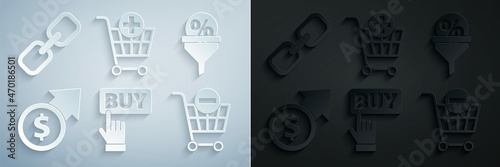 Set Buy button, Lead management, Financial growth and coin, Remove shopping cart, Add Shopping and Chain link icon. Vector