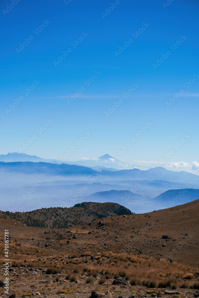 Iztaccihuatl and Popocatepetl volcano seen from the nevado de toluca volcano