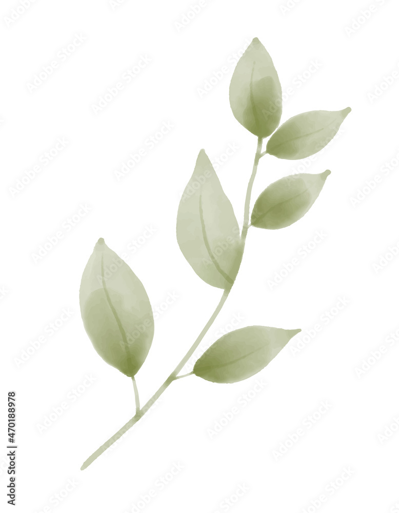 Obraz premium Green Vector Branch on white isolated background. Hand drawn illustration of abstract Plant for wedding invitations or greeting cards. Imitation of Watercolor