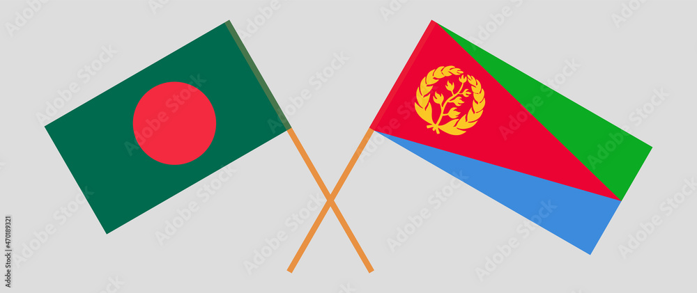 Crossed flags of Bangladesh and Eritrea. Official colors. Correct proportion Crossed flags of Bangladesh and Eritrea. Official colors. Correct proportion