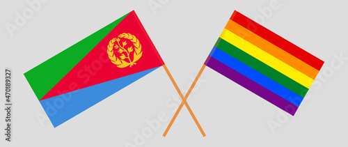 Crossed flags of Eritrea and LGBTQ. Official colors. Correct proportion