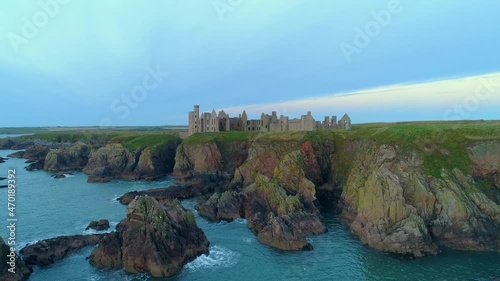 New Slains Castle,  Aberdeenshire, Scotland - Bram Stoker Dracula Writing Location Time Lapse Sunrise Aerial