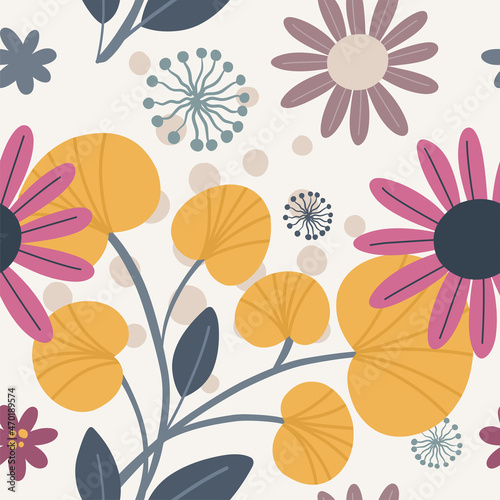 Seamless vector floral pattern with leaves. Bright botanical background.