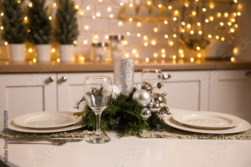 christmas table setting with candles
