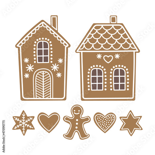 Christmas cookies collection. Gingerbread houses and other characters.