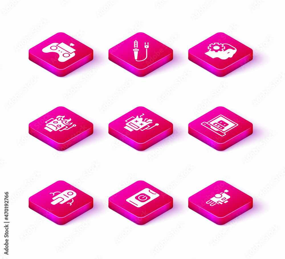 Set Robot, Turn off robot from phone, burned out, Broken, Creating, Humanoid and Soldering iron icon. Vector Set Robot, Turn off robot from phone, burned out, Broken, Creating, Humanoid and Soldering iron icon. Vector