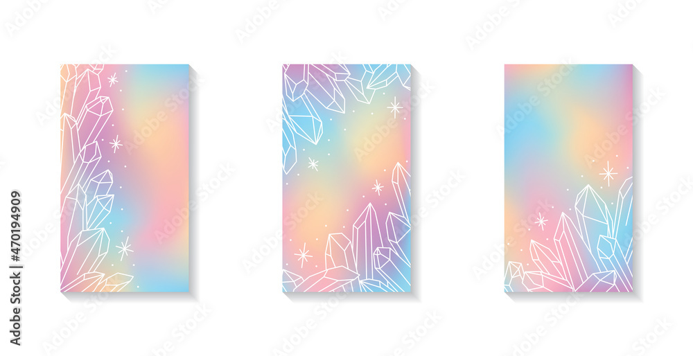 Vector stories illustrations for social media. Healing crystals in pastel colors. Abstraction, line art