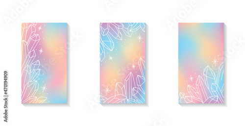 Vector stories illustrations for social media. Healing crystals in pastel colors. Abstraction  line art