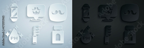 Set Hairbrush, Barbershop, Oil for hair care treatment, Aftershave, and Classic pole icon. Vector