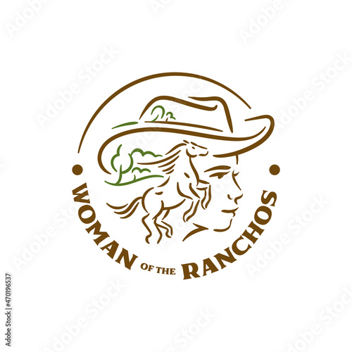 Horse with woman on rancho logo concept