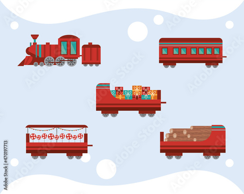 five christmas train icons