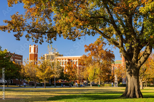 Afternoon view of the clock tower of Univeristy of Oklahoma photo