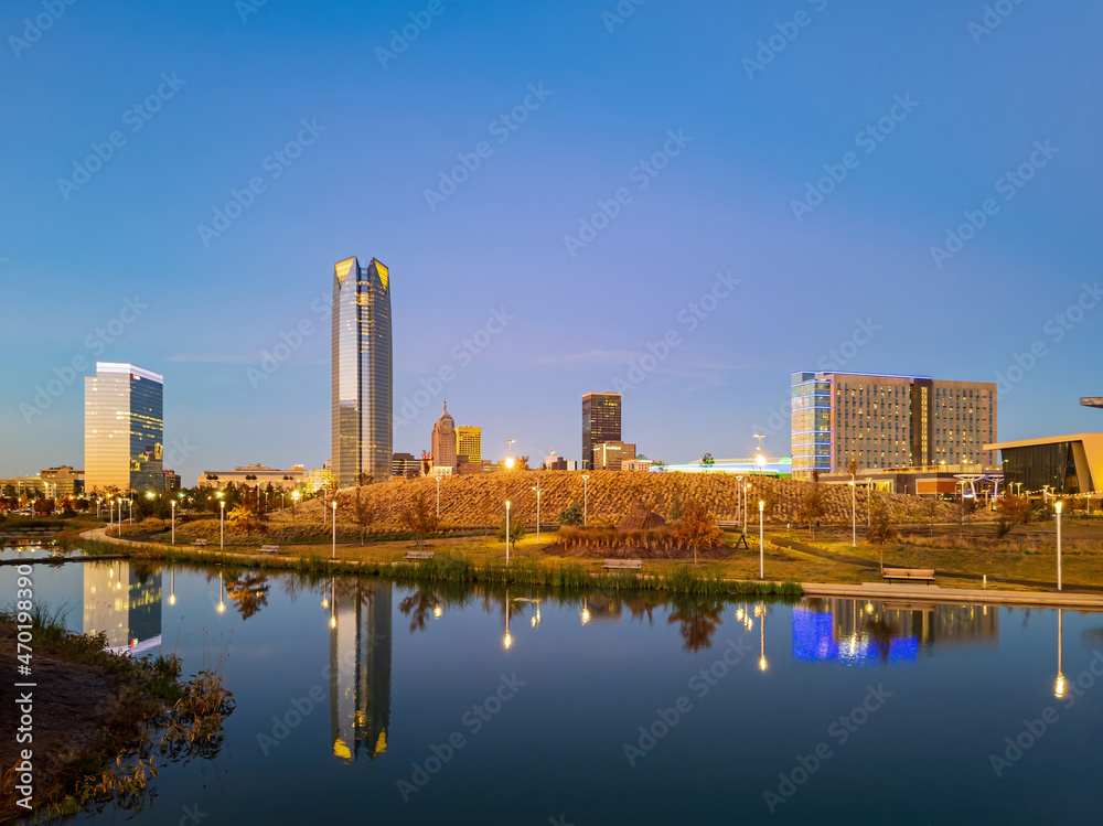 Night view of the Oklahoma skyline and cityscape