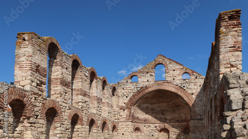 Ruins of byzantine Church of Saint Sophia (also known as the Old Bishopric) in the old town of Nessebar, Burgas Region, Bulgaria. The Ancient City of Nesebar is a UNESCO World Heritage Site.