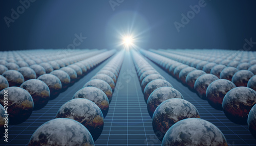 Fototapeta Naklejka Na Ścianę i Meble -  Parallel universes in many worlds interpretation of quantum physics. Multiple Earth planents in multiverse. Elements of this image furnished by NASA. 3D rendered illustration.