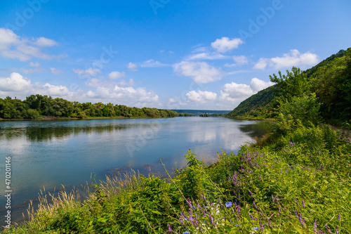 Wide river. Eastern european background with copy space for text or lettering. Ideal for fishing and rafting. photo