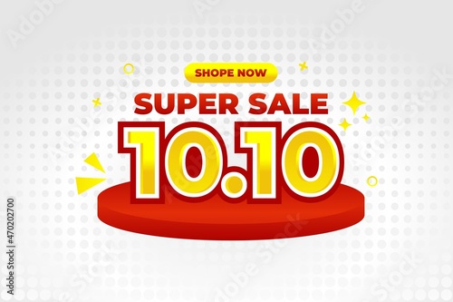Supersale 10 10 banner design vector. Gradient colorful flash sale shopping day template illustration.