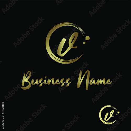 Initial v Letter with circle paintbrush for Cosmetic, boutique, make up, jewelry, spa and massage, salon, soap homemade, Handcraft Business Logo Vector Concept