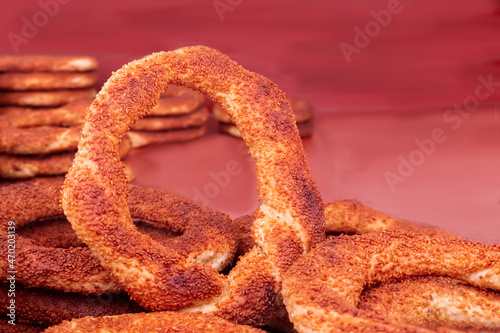 Turkish bagel. traditional soft Turkish bagel. Selective focus