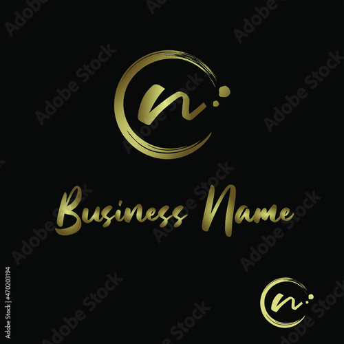 Initial n Letter with circle paintbrush for Cosmetic, boutique, make up, jewelry, spa and massage, salon, soap homemade, Handcraft Business Logo Vector Concept