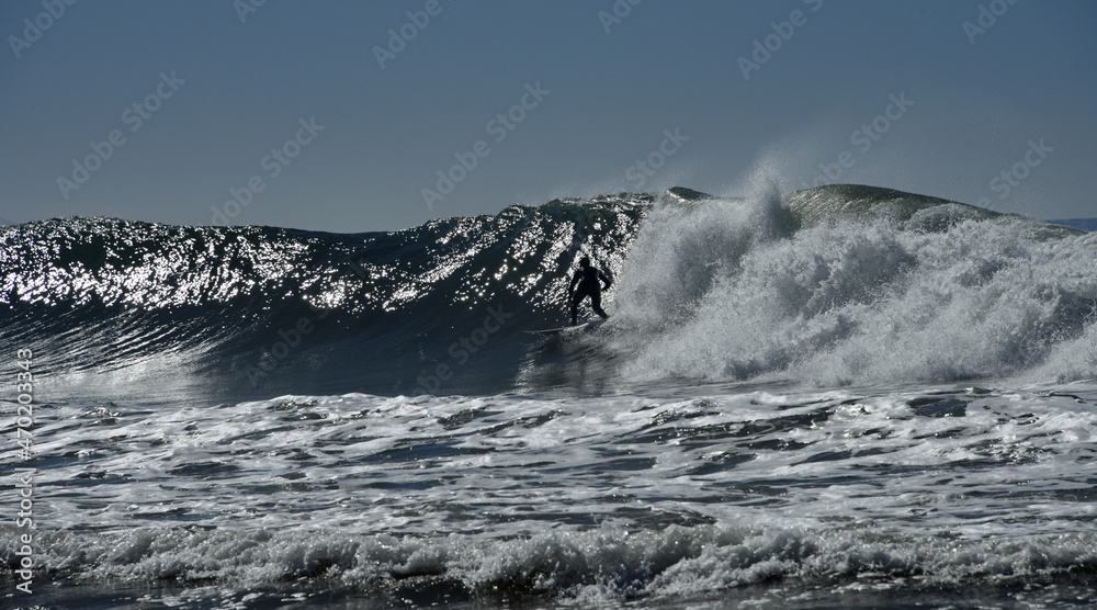 Surfer Catching the Break on a Winter Wave at the Rincon, California