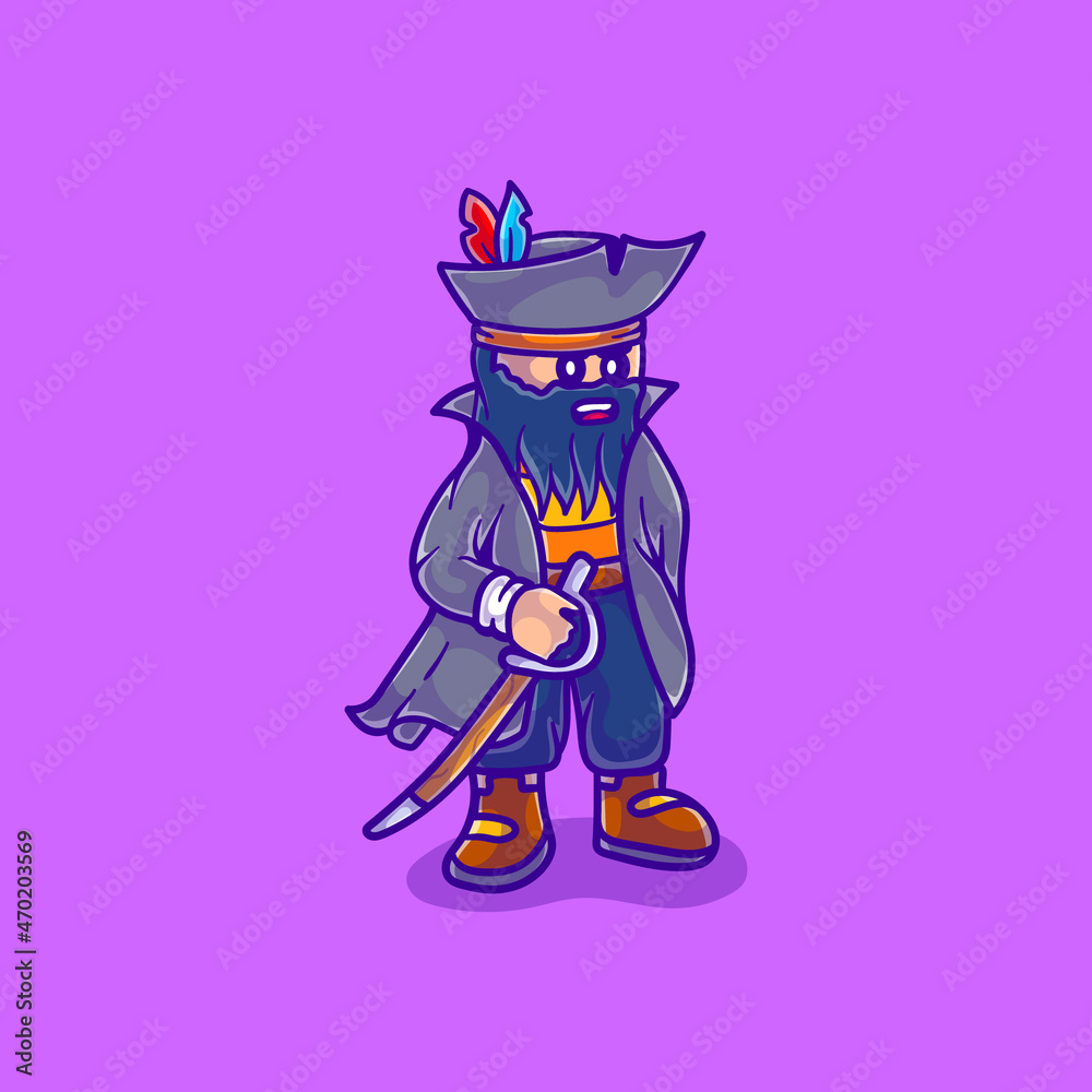cute bearded old pirate illustration cute bearded old pirate illustration