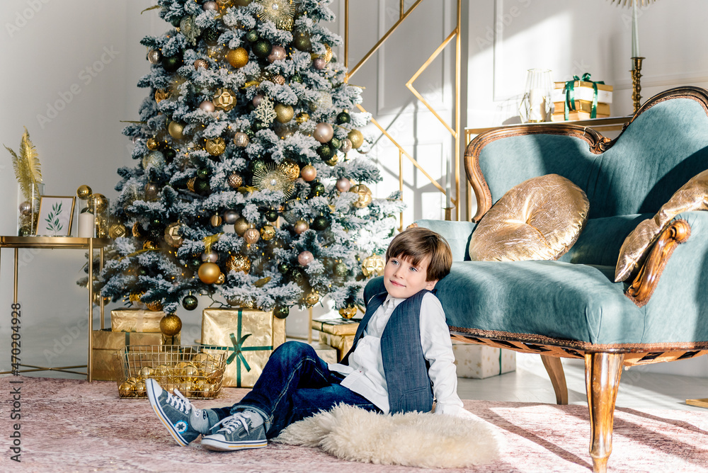 Young boy with Christmas tree Young boy with Christmas tree