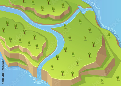 hill with river and trees