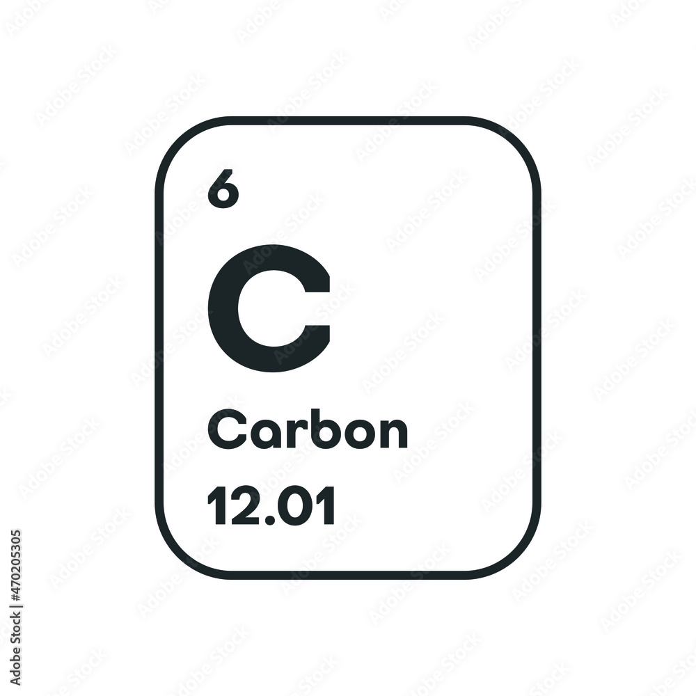 Carbon chemical element with first ionization energy, atomic mass and electronegativity values ,simple black icon with shadow. Vector illustration Carbon chemical element with first ionization energy, atomic mass and electronegativity values ,simple black icon with shadow. Vector illustration