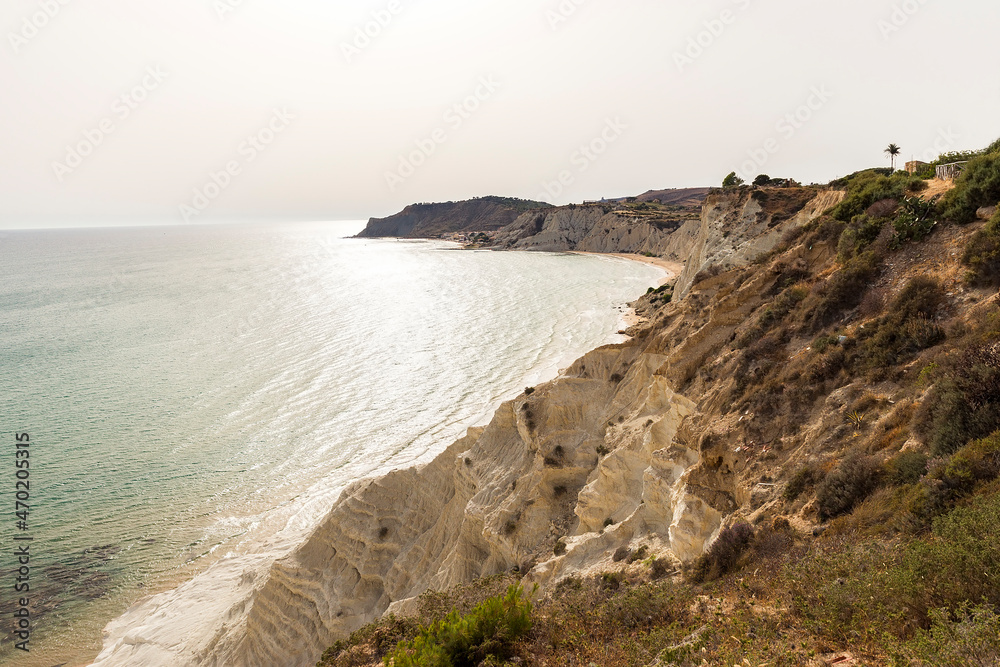 Natural Seascapes of The Turkish Staircase (Scala dei Turchi) in Agrigento, Sicily, Italy.