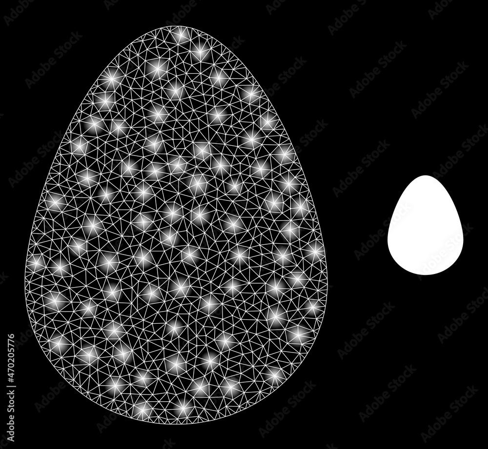 Glossy polygonal mesh web egg icon with glare effect on a black background. Network egg iconic vector with illuminated dots in bright colors. Abstraction 2d mesh is built from polygonal grid, Glossy polygonal mesh web egg icon with glare effect on a black background. Network egg iconic vector with illuminated dots in bright colors. Abstraction 2d mesh is built from polygonal grid,