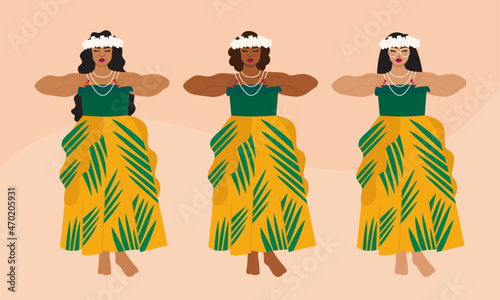 Illustration of women performing traditional CHamoru dance