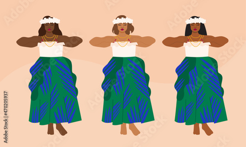 Illustration of women performing traditional CHamoru dance