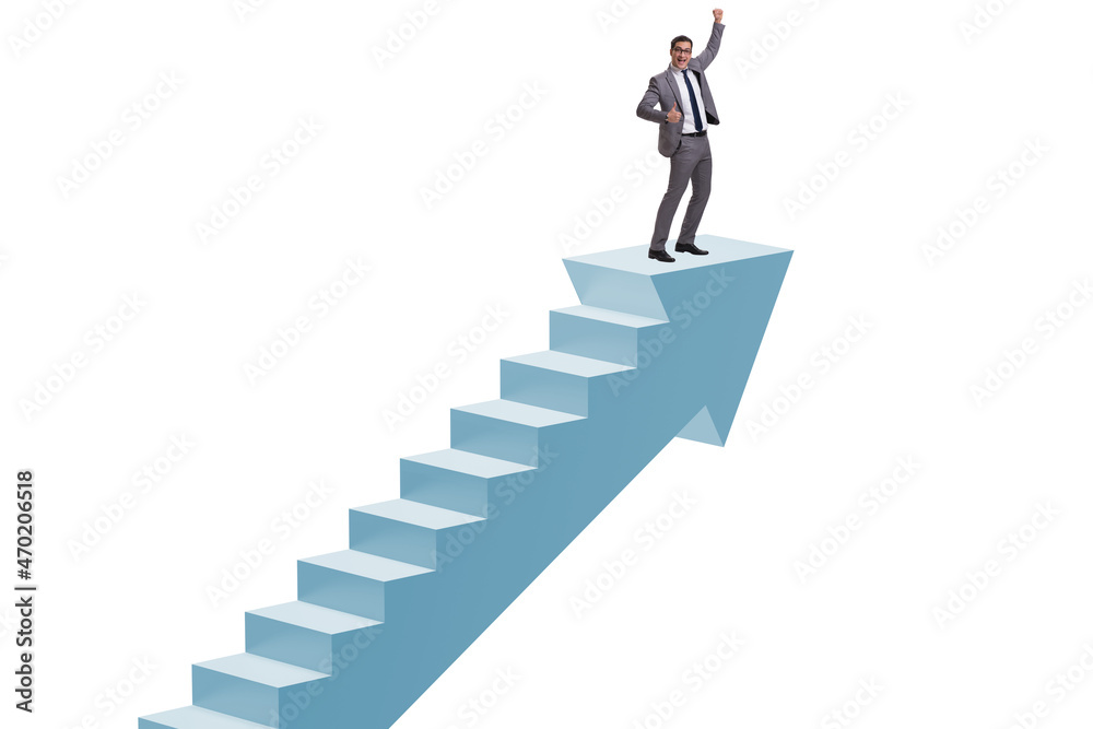 Businessman climbing career ladder in business concept Businessman climbing career ladder in business concept