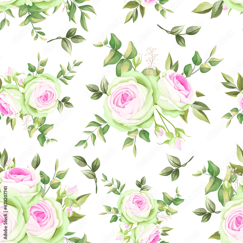 Beautiful floral frame seamless pattern with blooming rose flower