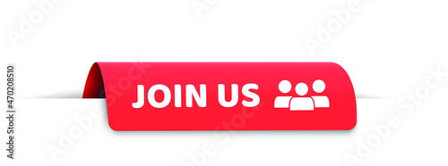 Join us red banner design. Vector illustration