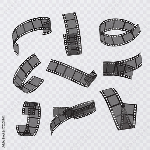 Six frames of classical 35 mm film strip, Old film strip with transparency. 3d vector icon set