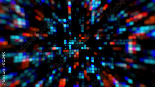 Abstract Futuristic Hi Tech Blue Orange Shine Square Circle Dot Particles Of Blurry Focus Camera Lens View Background