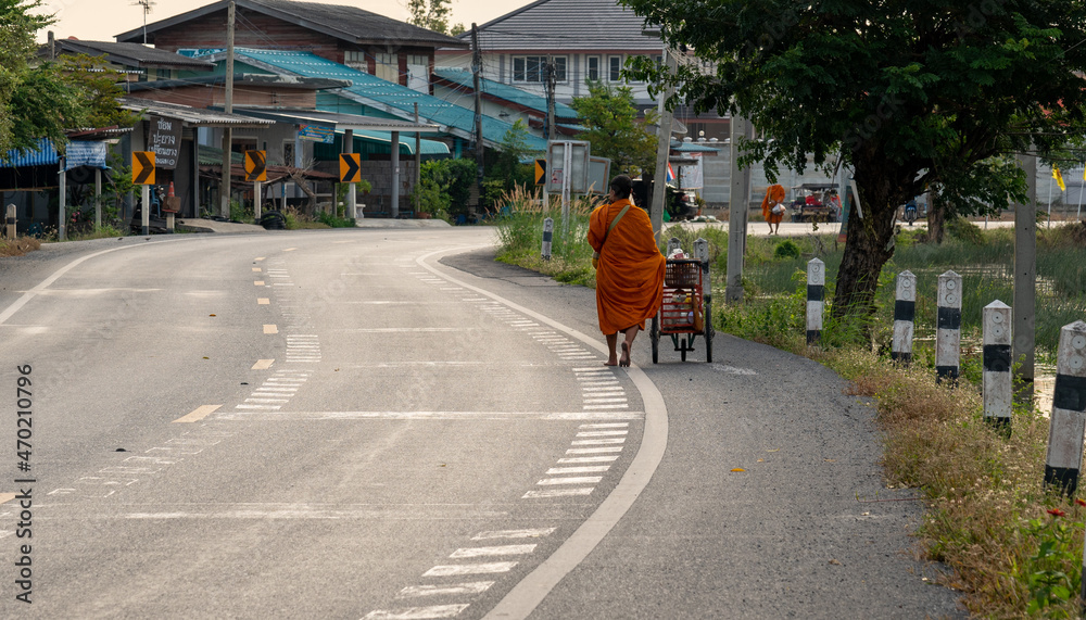 Thai Buddhist Monk on Alms Round
