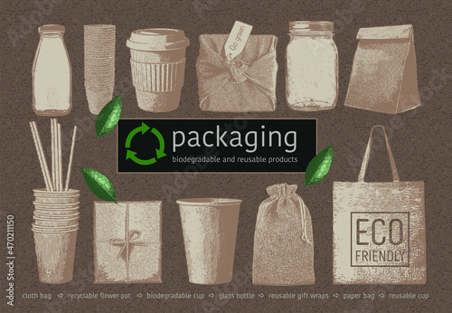 Realistic vector illustration. Products for the benefit of the environment, describe an ecological lifestyle. It can be used to make flyers, covers, posters, brochures, labels, pennons, multimedia.