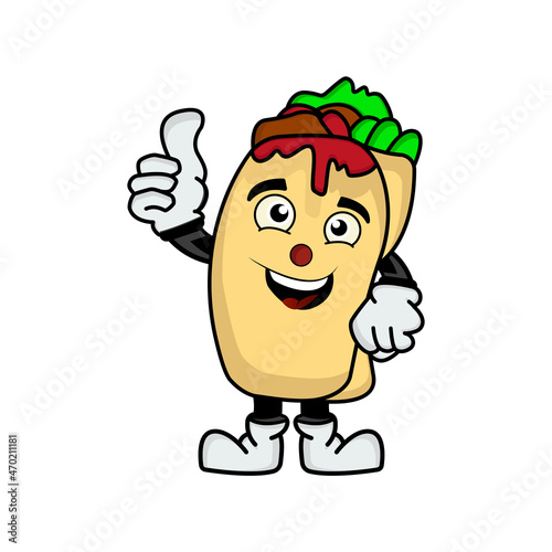 Burrito mascot cartoon character with thumbs up. illustration flat style. design template vector