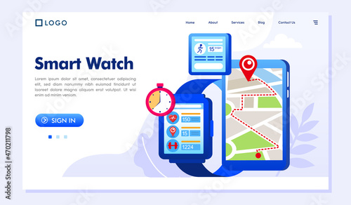 Smart watch landing page website illustration vector flat design template
