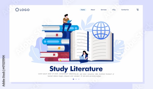 Study literature landing page website illustration vector flat design template